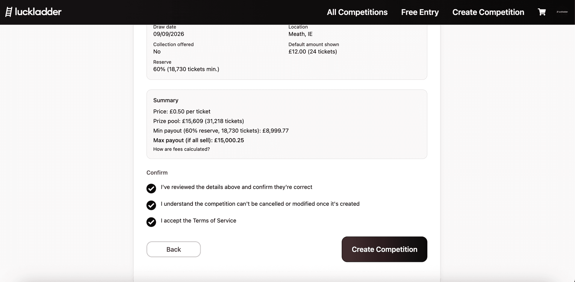 Confirm checkboxes ticked and Create Competition button highlighted