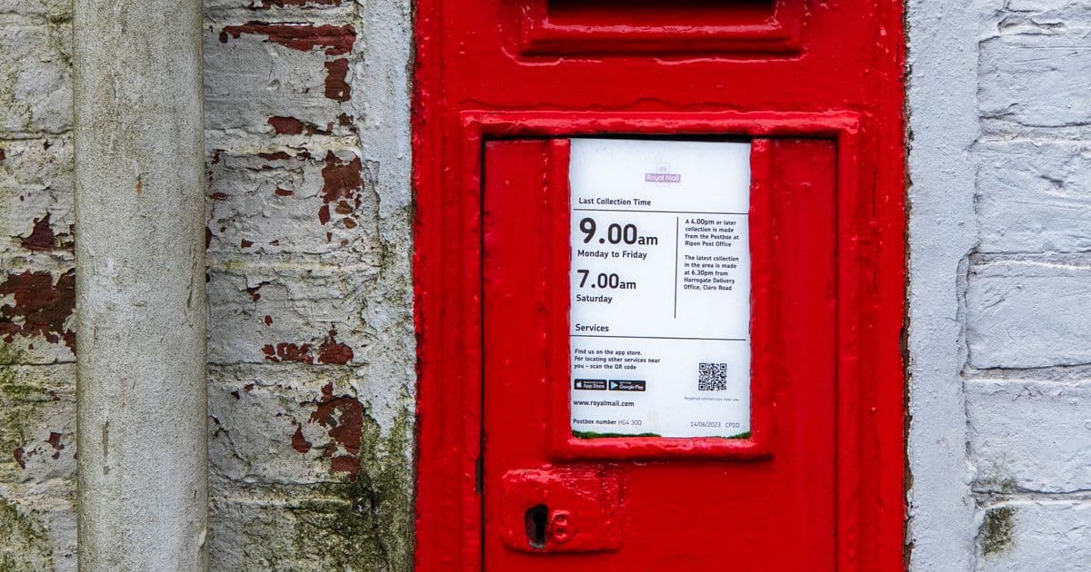 Royal Mail postbox in Ripon showing UK free postal competition entry